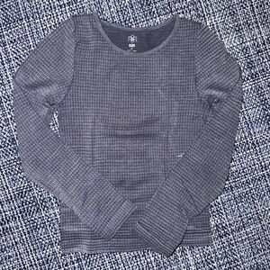 Blue Long Sleeve Waffle Knit Top